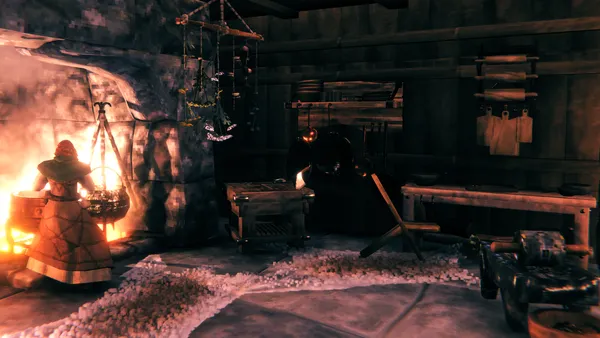 The official title art for the Bog Witch update: a candle-lit swamp hut with the silhouette of the Bog Witch standing in the doorway